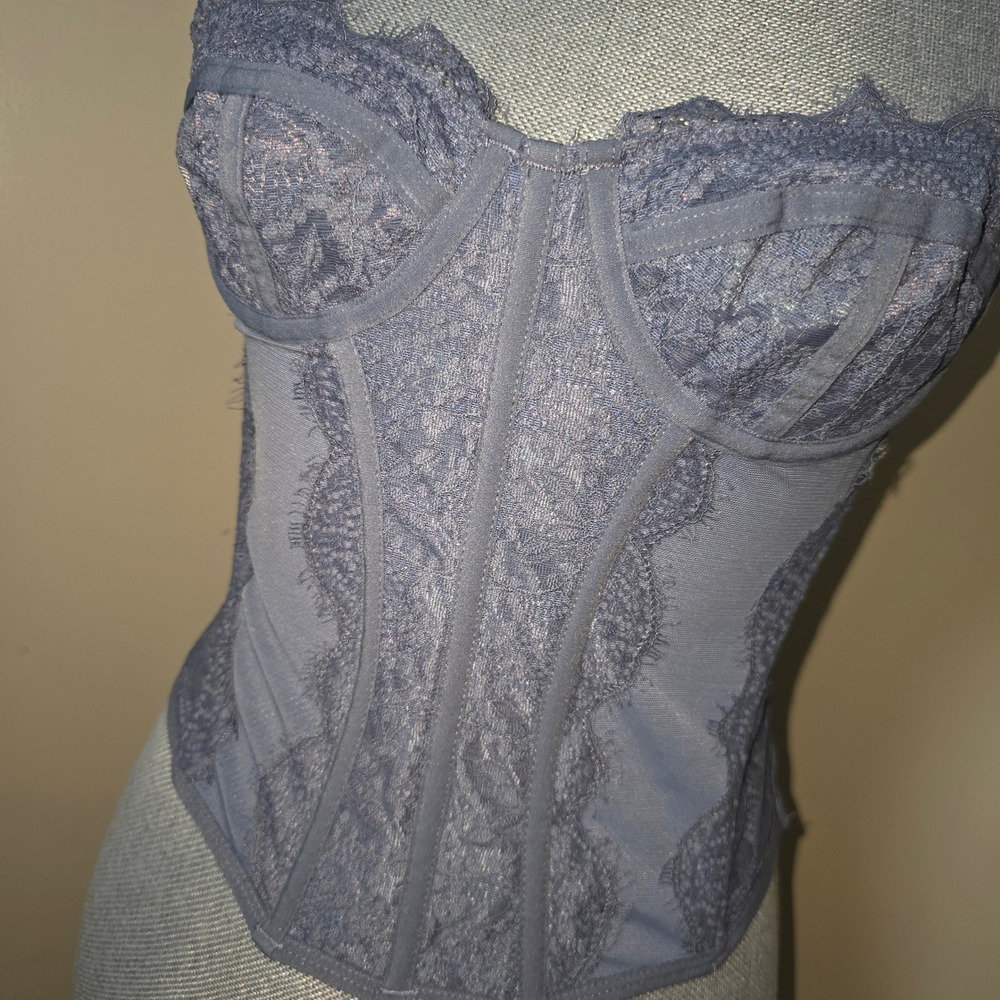 Out From Under Corset Top Blue Lace Adjustable Straps Bustier Women's M - Picture 2 of 4